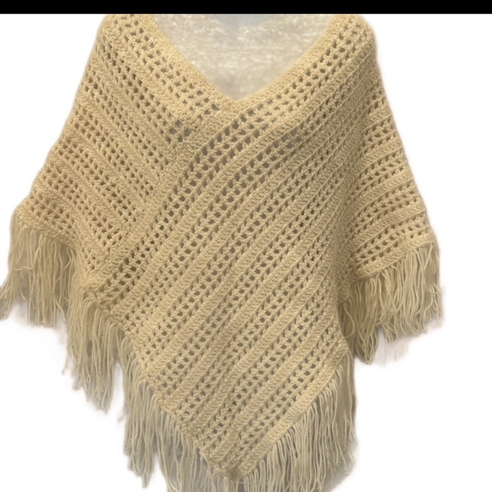 Hand crafted Crochet Cream Women's Sweater Poncho